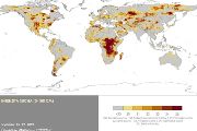 Náhled produktu zachycující aktuální intenzitu sucha tj. anomálii zásoby vody v půdě ve stupních sucha na celém světě. (s výjimkou vodních ploch a trvale zaledněných oblastí).