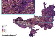 Mapa maximální teploty vzduchu (95. percentil v hydrologickém roce 2020/2021) v lese ve dvou metrech nad zemí pro národní park České Švýcarsko