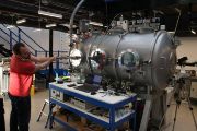 Overview of the low-pressure Mars Chamber at The Open University, UK, where the mud experiments were conducted. Ondřej Krýza, one of the co-authors from the Institute of Geophysics of the CAS operates the device. The chamber allows to reduce the atmospheric pressure to the average values present on the surface of Mars.